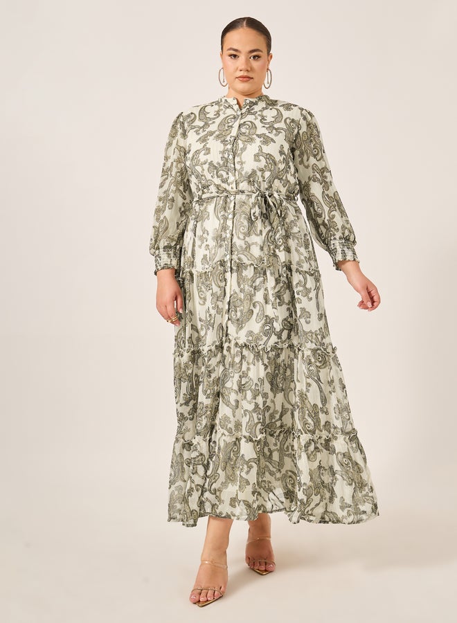 ستايلي فستان ماكسي طويل بأكمام طويلة وطبعات بيزلي مقاس كبير ستايلي - Image 2