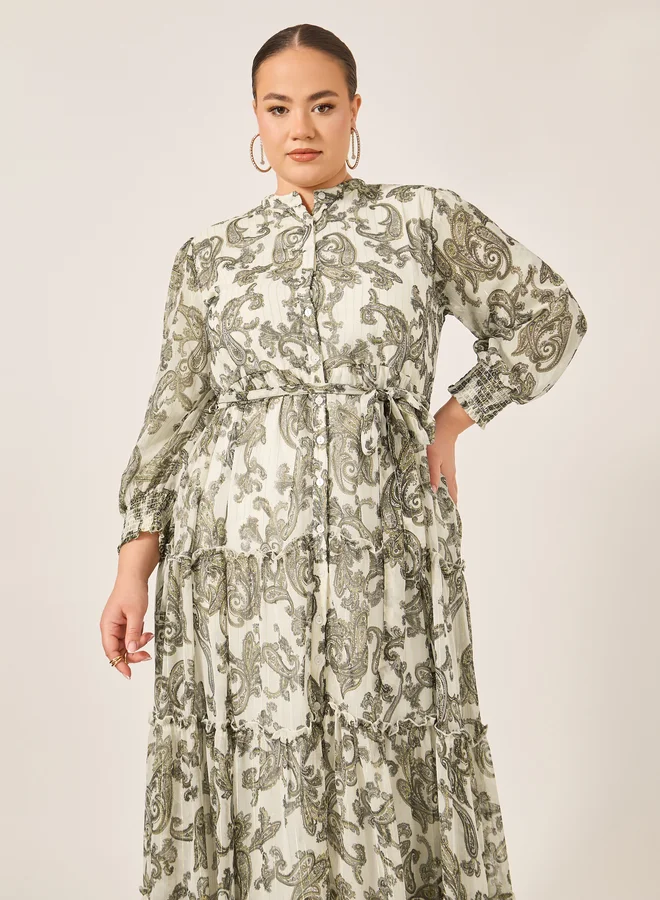 Styli Styli Plus Size Paisley Print Long Sleeves Tiered Maxi Dress