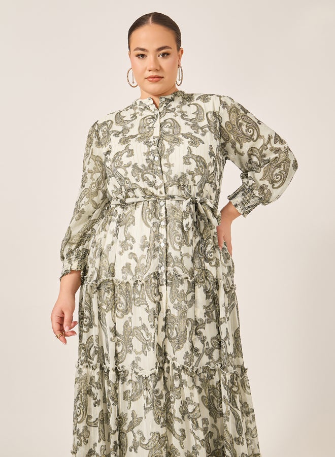 ستايلي فستان ماكسي طويل بأكمام طويلة وطبعات بيزلي مقاس كبير ستايلي - Image 3