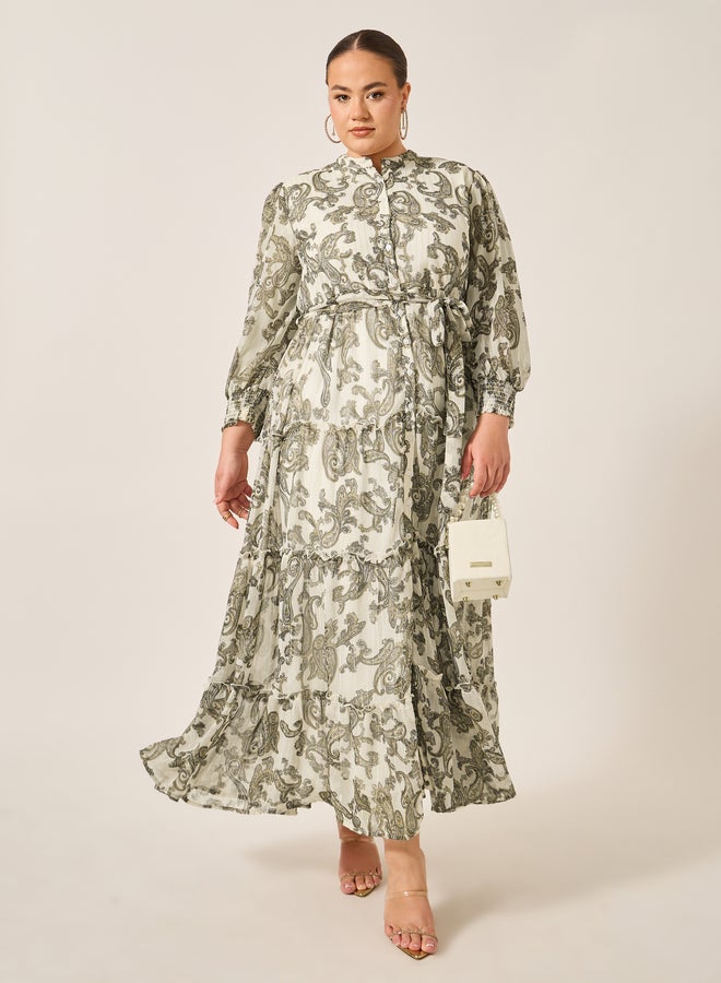 ستايلي فستان ماكسي طويل بأكمام طويلة وطبعات بيزلي مقاس كبير ستايلي - Image 1