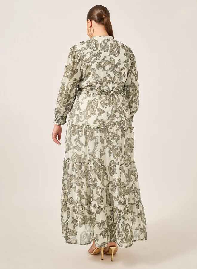 Styli Styli Plus Size Paisley Print Long Sleeves Tiered Maxi Dress