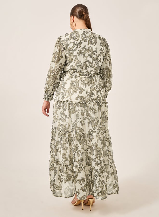 ستايلي فستان ماكسي طويل بأكمام طويلة وطبعات بيزلي مقاس كبير ستايلي - Image 5