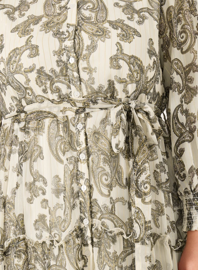 ستايلي فستان ماكسي طويل بأكمام طويلة وطبعات بيزلي مقاس كبير ستايلي - Image 4