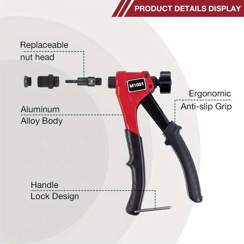 1 Set Professional Manual Rivet Nut Gun Tool Metal Construction For M3 M4 M5 M6 Nut - Image 3
