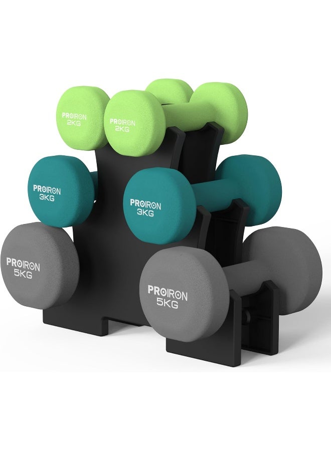 PROIRON Neoprene Dumbbells Set Weights Exercise & Fitness Dumbbells (2kg 3kg 5kg dumbbell sets with Dumbbell Rack) - Image 1