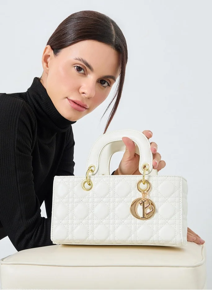 Take Two Take Two White Quilted Bag with Metal Charm