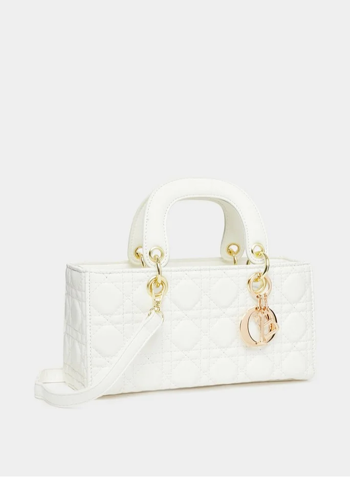 Take Two Take Two White Quilted Bag with Metal Charm