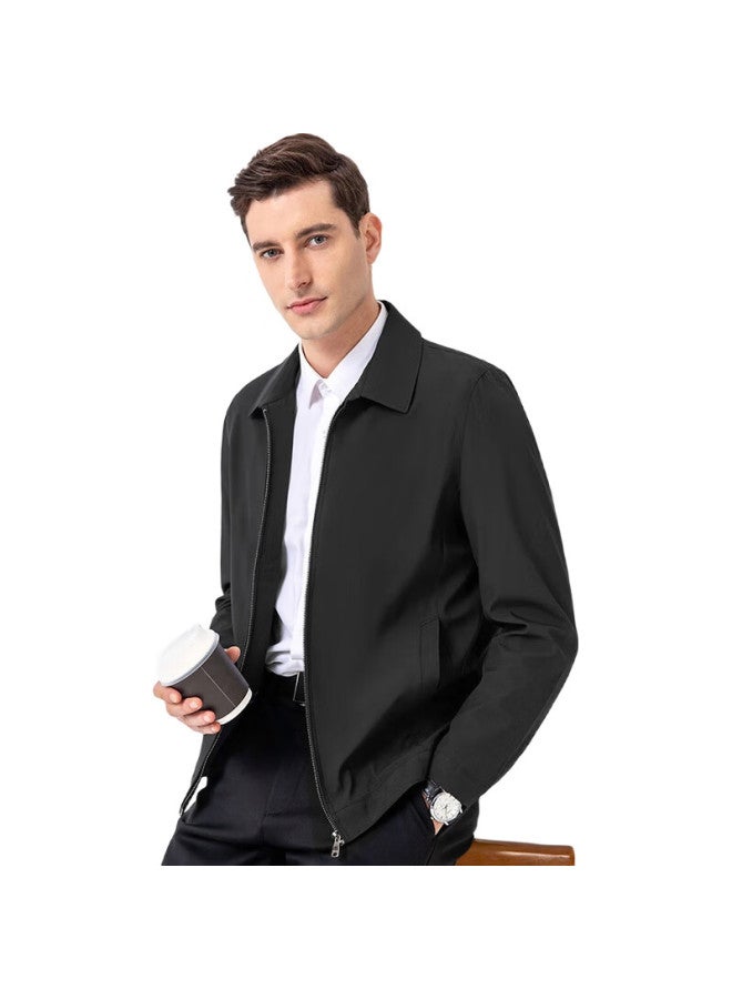 ROMON Men'S Winter Coat With Cotton Business Turn-Down Collar Executive Jacket Topcoat Department Wind Dad Outfit I8 Black Xl - Image 1