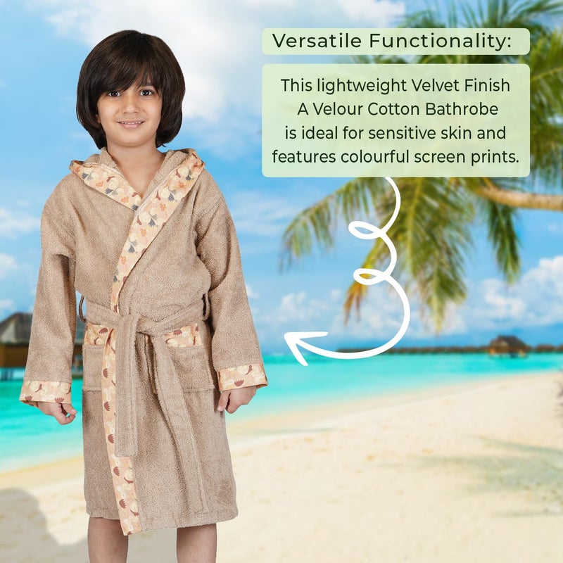 Rangoli Premium 100% Bamboo Kids Bathrobe, 500 GSM - Ultra Soft Hooded Bathrobe for Boys with 2 Pockets and Adjustable Belt, Beige - Image 5