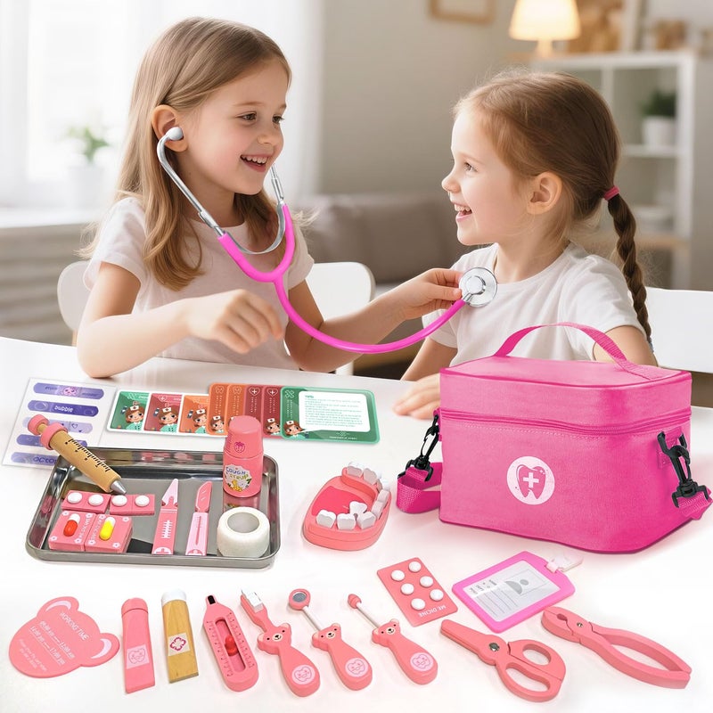 XZZO Kids Dentist Play Set, 48 Pcs Doctor Kit for Toddlers 3-5, Pretend Playset for Toddlers with Medical Bag, Stethoscope and Removable Teeth, Educational Wooden Medical Kit for Boys Girls - Image 3