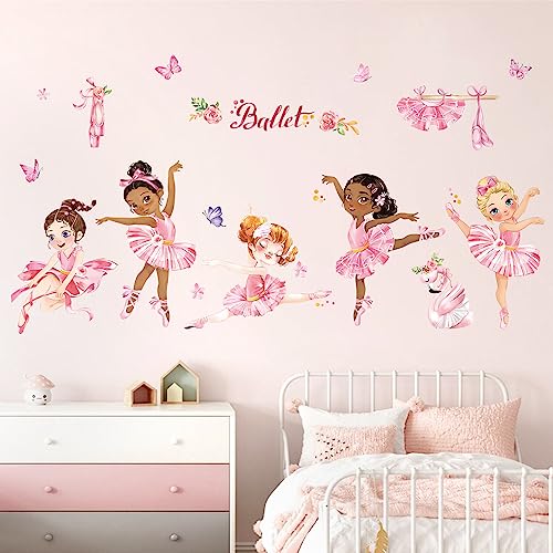 wondever Ballet Girl Wall Stickers Ballerina Pink Dancing Girl Peel and Stick Wall Art Decals for Girls Bedroom Baby Nursery Kids Bedroom - Image 3