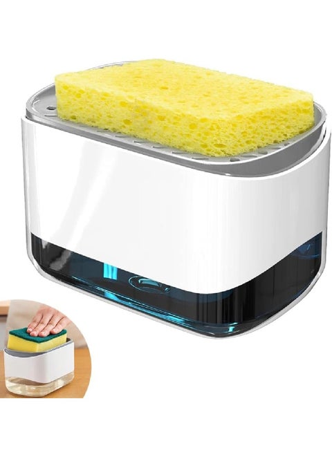 350ml 2-in-1 Kitchen Dish Soap Dispenser And Sponge Holder, Smart Kitchen Gadgets For Sink Countertop Organizer