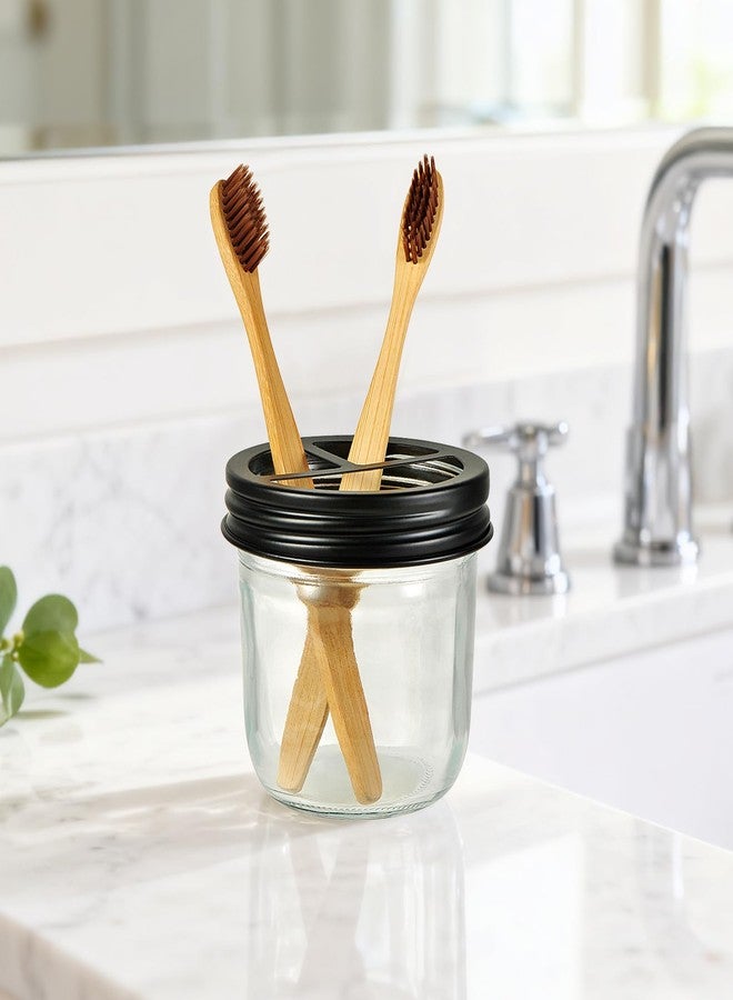 Amolliar Mason Jar Bathroom Accessories Set 4 Pcs -Lotion Soap Dispenser & 2 Qtip Holders & Toothbrush Holder - Rustic Farmhouse Decor, Bathroom Home Decor (Black) - Image 5