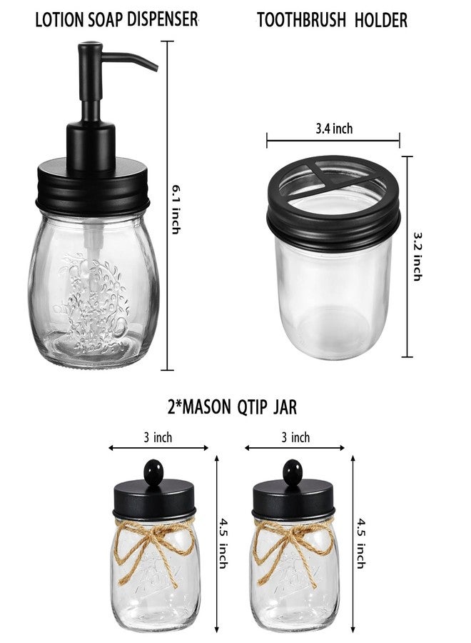 Amolliar Mason Jar Bathroom Accessories Set 4 Pcs -Lotion Soap Dispenser & 2 Qtip Holders & Toothbrush Holder - Rustic Farmhouse Decor, Bathroom Home Decor (Black) - Image 2