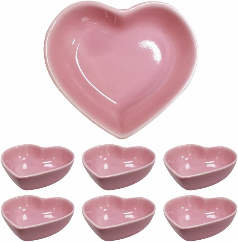 Lotatheta Pink 6 pcs Soy Sauce Dish Heart Shaped Porcelain Ceramic Dip Dipping Bowls 165 oz for Dinner Baking BBQ and Cooking - Image 1