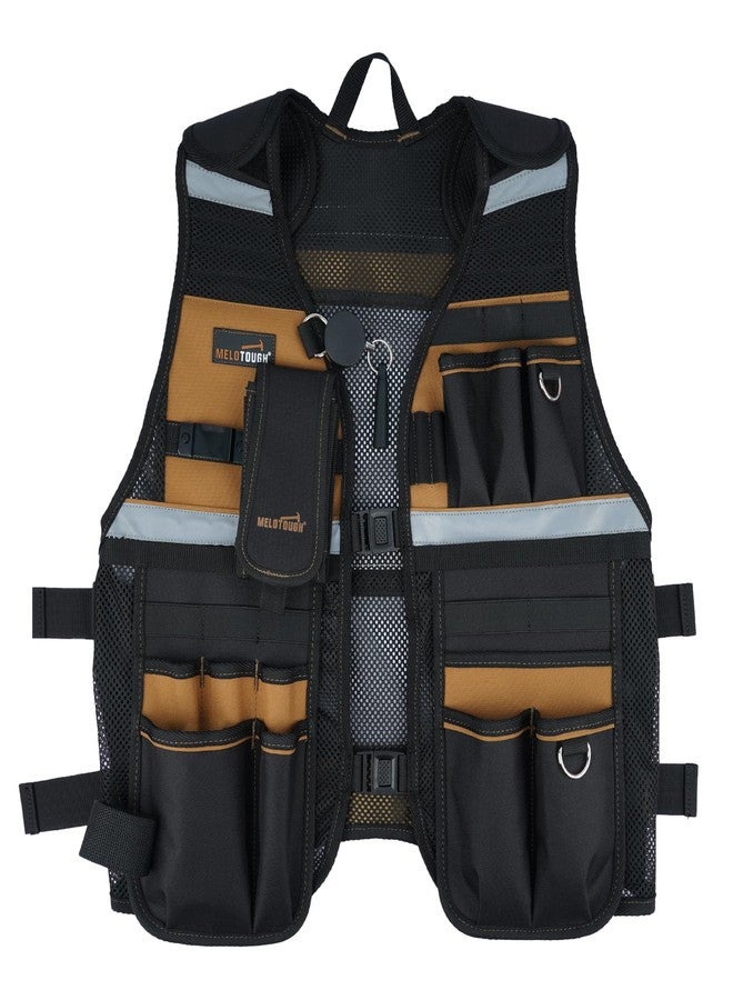 MELOTOUGH Tool Vest Reflective Safety Tool Vest with Removable Phone Holder for Electrician,Carpenter,Construction, Khaki, One size - Image 1
