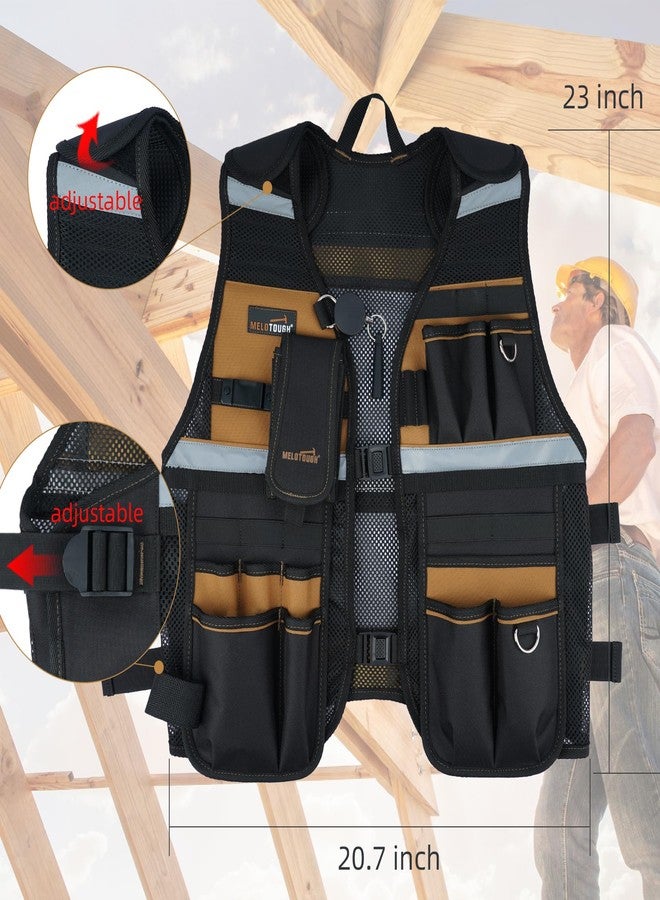 MELOTOUGH Tool Vest Reflective Safety Tool Vest with Removable Phone Holder for Electrician,Carpenter,Construction, Khaki, One size - Image 3