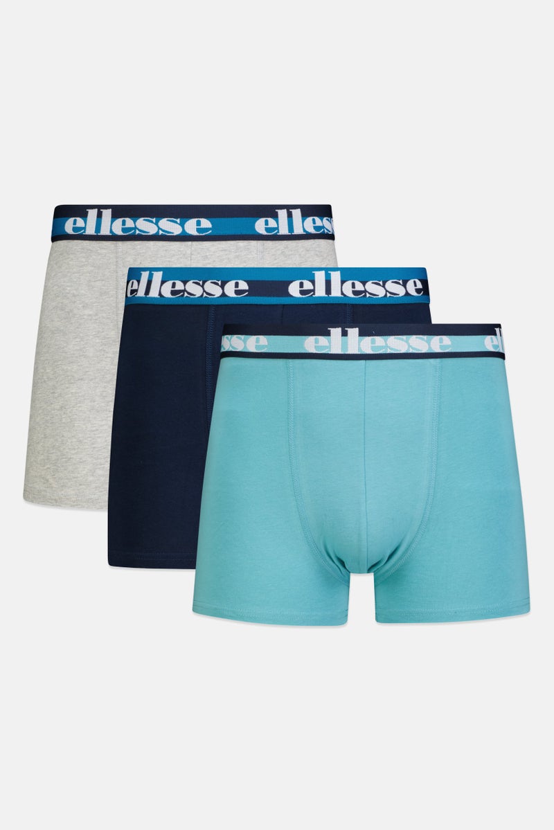 Men 3 Piece Brand Logo Trunks, Navy/Grey/Green