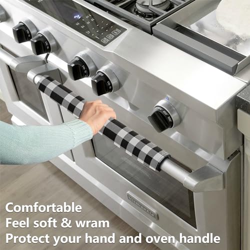 Eionryn Black White Buffalo Check Refrigerator Door Handle Covers Farmhouse Tartan Kitchen Appliances Gloves for Microwave Dishwasher Fridge Door Cloth Protector 2pcs - Image 4