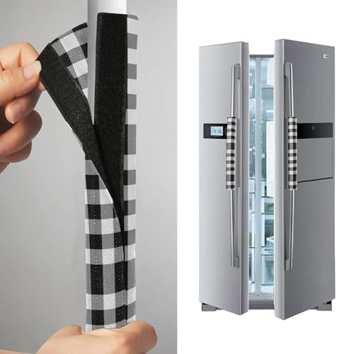 Eionryn Black White Buffalo Check Refrigerator Door Handle Covers Farmhouse Tartan Kitchen Appliances Gloves for Microwave Dishwasher Fridge Door Cloth Protector 2pcs - Image 3