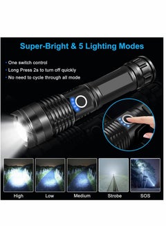Excefore Flashlight Led USB Rechargeable 5000 lumens Torch Light XHP50, Super Bright 5 Modes Flashlights IP67 Waterproof Zoomable for Outdoor Camping Hiking Emergency  - Image 2