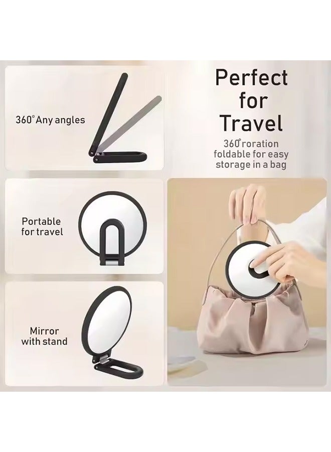 هاي هونور مرآة زينة محمولة باليد مزودة بمرآة تكبير للسفر 15x، مرآة يدوية صغيرة قابلة للطي على الجانبين مع مقبض للنساء، مقبض دوار 360 درجة، مرآة مكياج صغيرة للمكتب والطاولة (أسود) - Image 5