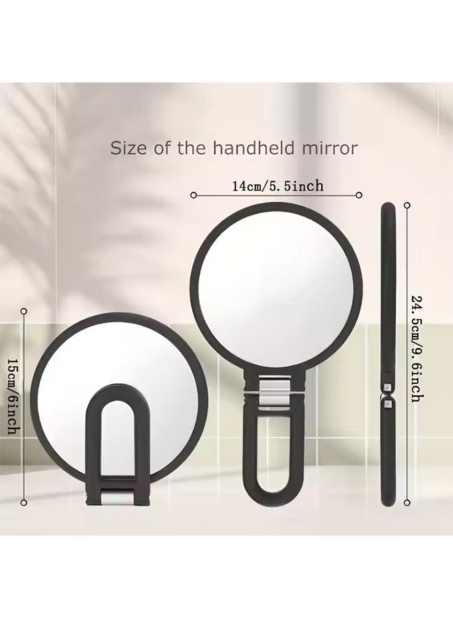 هاي هونور مرآة زينة محمولة باليد مزودة بمرآة تكبير للسفر 15x، مرآة يدوية صغيرة قابلة للطي على الجانبين مع مقبض للنساء، مقبض دوار 360 درجة، مرآة مكياج صغيرة للمكتب والطاولة (أسود) - Image 4