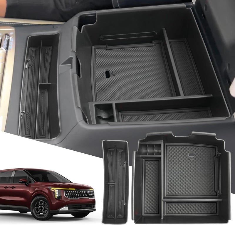 SXCY 2PCS Center Console Organizer for 2025-2026 Kia Carnival - Front Tray & Armrest Organizer - Image 1