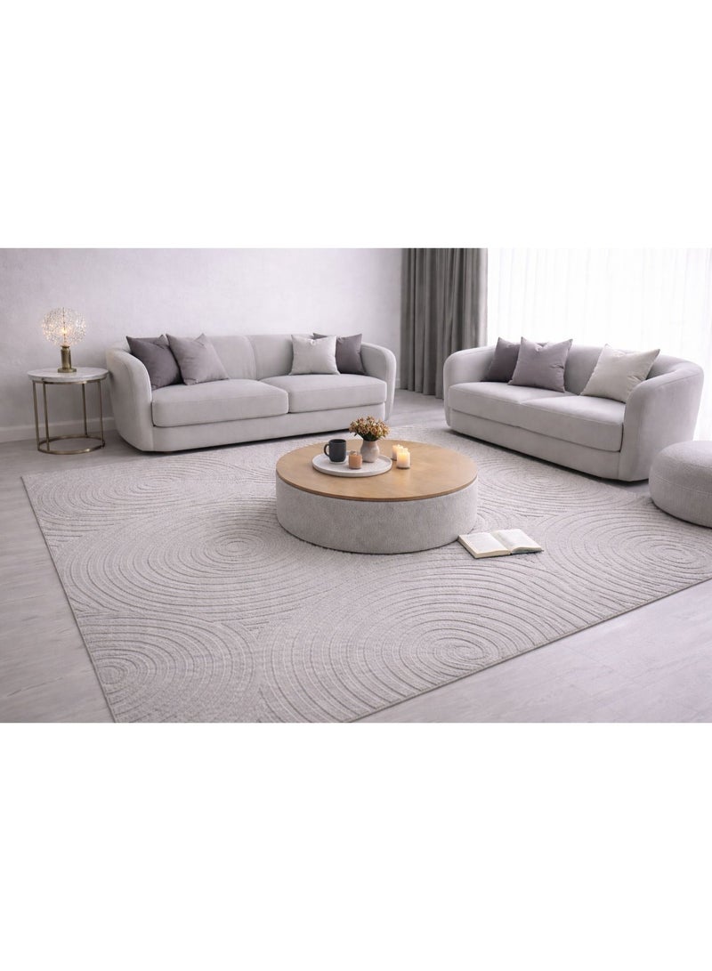 Home auraa Carpet Rug Felt & Canvas Backing – Size 160 x 230 cm – 5.25x7.55 ft | Spiral Carved Rabbit Fur Design - Grey Color | Ideal Carpet for Living Room, Bedroom, Office, Hallway or Balcony - Image 2
