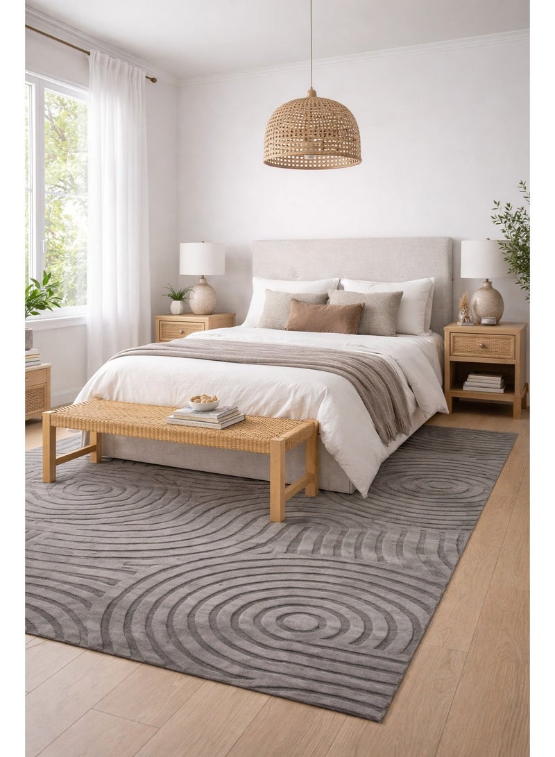 Home auraa Carpet Rug Felt & Canvas Backing – Size 160 x 230 cm – 5.25x7.55 ft | Spiral Carved Rabbit Fur Design - Grey Color | Ideal Carpet for Living Room, Bedroom, Office, Hallway or Balcony - Image 1