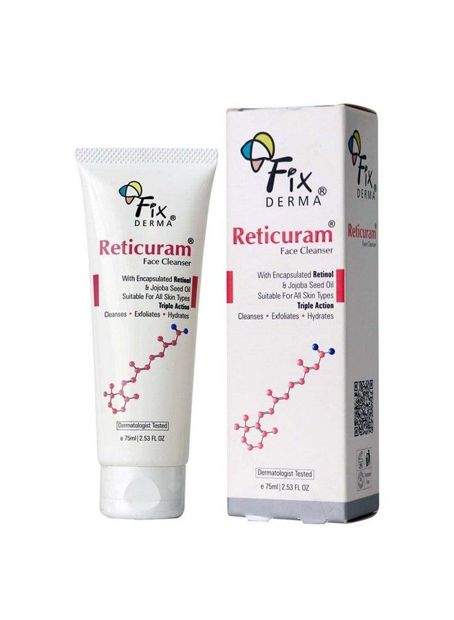 FIXDERMA 0.05% Retinol Reticuram Face Cleanser For All Skin Types Anti Ageing Retinol Face Cleanser Regulates Sebum Production Deep Pore Cleansing Soap Free Face Wash With Jojoba Oil 75Ml - Image 1