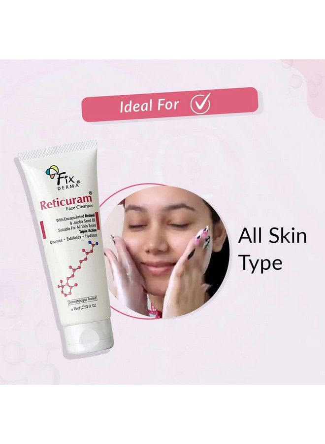 FIXDERMA 0.05% Retinol Reticuram Face Cleanser For All Skin Types Anti Ageing Retinol Face Cleanser Regulates Sebum Production Deep Pore Cleansing Soap Free Face Wash With Jojoba Oil 75Ml - Image 4