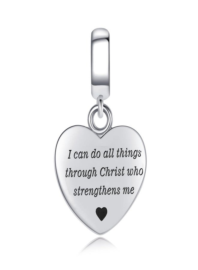 QeenseKc Praying Hands Cross Heart Dangle Charm Bible Verse Engraved Philippians 4:13 Bead Compatible with Pandora Bracelet Women Gift - Image 3