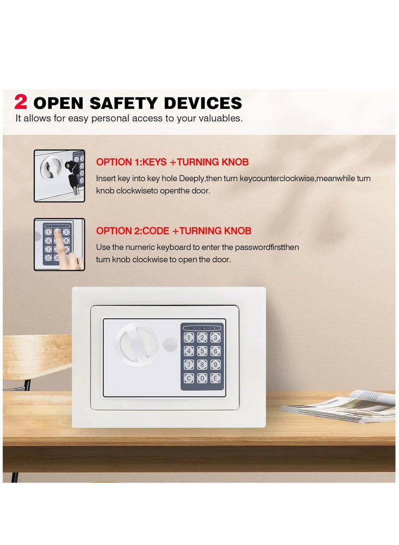 KHAJUL 23*17*17CM Security Safe, Digital Safe Electronic Steel Lock Box with Keypad to Protect Money, Jewelry, Passports for Home, Business or Travel (White) - Image 3