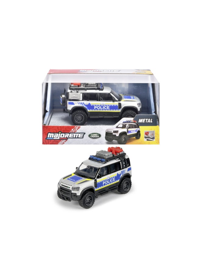 Majorette Land Rover Defender 90 Police, Officially Licensed Diecast Police Car, 12.5 cm Metal Toy Vehicle with Freewheel, Opening Rear Door, Side Compartments, Removable Traffic Cones and Accessories, Ages 3+ - Image 1