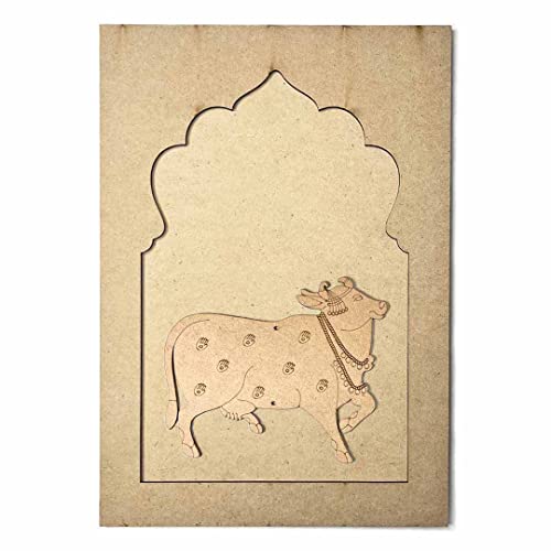 Adikala Mdf Jharokha With Pichwai Cow Both Side face Engraved Design & Square Shaped Base Cutout For DIY Craft - Image 2