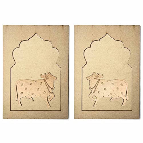 Adikala Mdf Jharokha With Pichwai Cow Both Side face Engraved Design & Square Shaped Base Cutout For DIY Craft - Image 1
