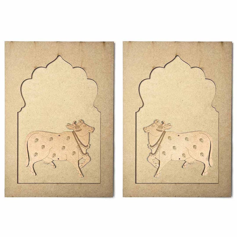 Adikala Mdf Jharokha With Pichwai Cow Both Side face Engraved Design & Square Shaped Base Cutout For DIY Craft - Image 5