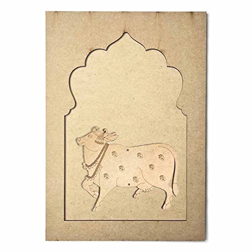 Adikala Mdf Jharokha With Pichwai Cow Both Side face Engraved Design & Square Shaped Base Cutout For DIY Craft - Image 3