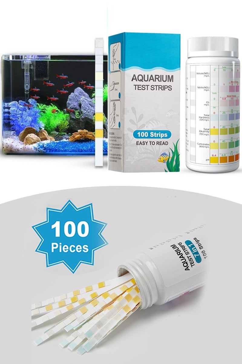 شرائط اختبار أحواض السمك، 7 في 1، لأحواض أسماك المياه العذبة والمالحة، لقياس صلابة الماء، النترات، النتريت، الكلور، القلوية، الكربونات الكلية، ودرجة الحموضة. - Image 1