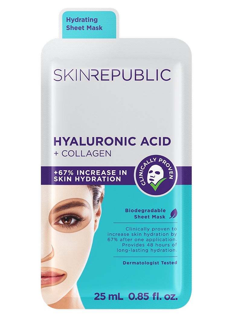 SKIN REPUBLIC Hyaluronic Acid Collagen Face Mask Sheet 25ml  - Image 1