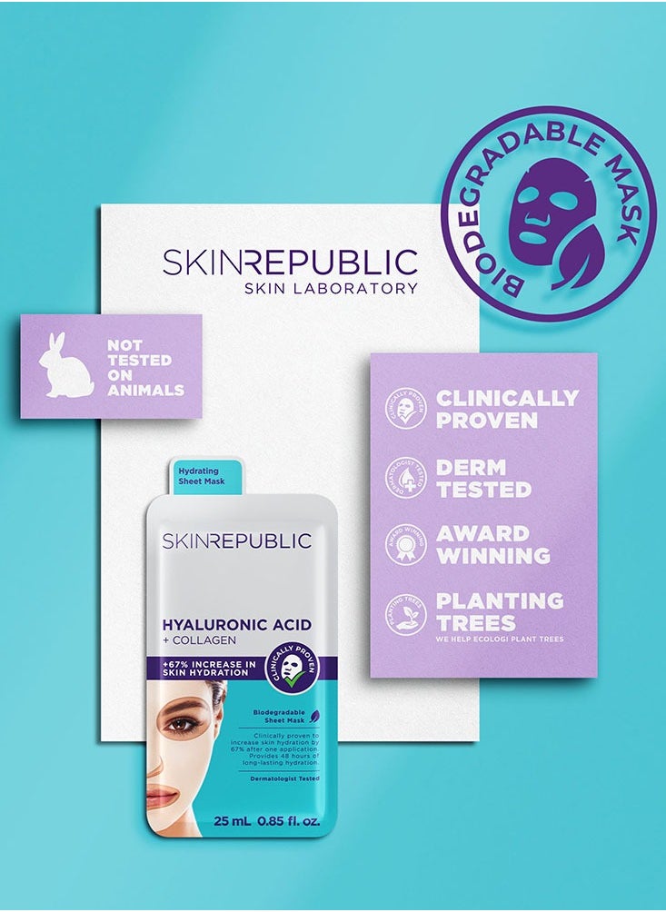 SKIN REPUBLIC Hyaluronic Acid Collagen Face Mask Sheet 25ml  - Image 4