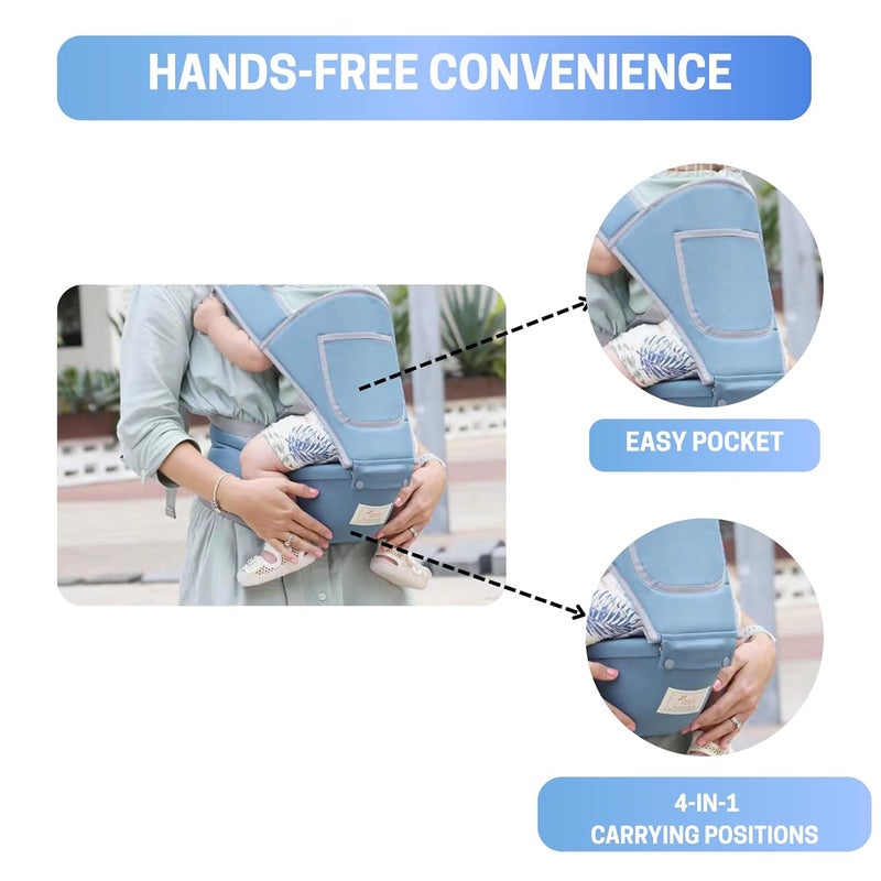 OBaby حمالة أطفال بكرسي ورك قابلة للتعديل/مريحة/خفيفة الوزن/ناعمة/دعم قطني للظهر مع 5 أوضاع حمل، للاستخدام اليومي والسفر، من حديثي الولادة إلى الأطفال (0 إلى 36 شهرًا) - Image 3