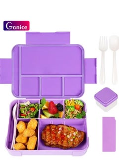 Bento Lunch Box for Kids, 1330ML Bento Box Adult Lunch Box with 6 Compartment, Leakproof Snack Boxes with Utensil Sauce Dressing Containers, Reusable On-the-Go Meal and Snack Packing(Purple)