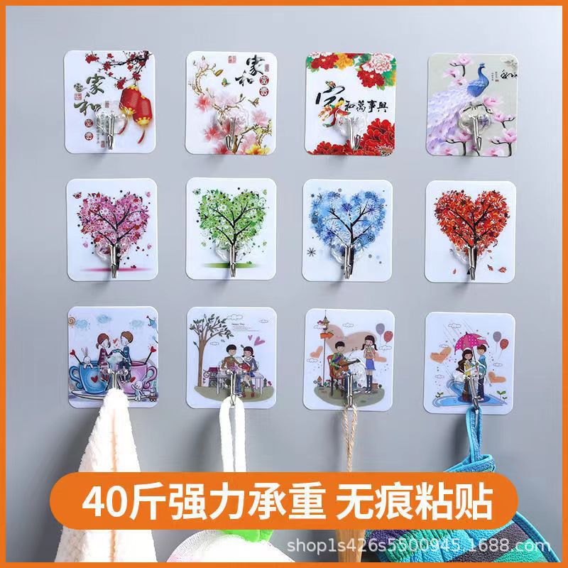 Strong Adhesive No-Drill Wall Hooks for Bathroom and Kitchen 513 pattern (random hair) 7.5*8.5cm 513 pattern (random hair) 7.5*8.5cm