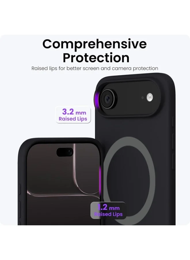 Mobcos Mobcos iPhone 17 Air Black Elite Ring Mobcos iPhone 17 Air Black Elite Ring Premium Silicone Magnetic Wireless Charging Case for iPhone | Silky Soft Touch | Military-Grade Shockproof Protection | Strong Magnetic Compatibility | Luxury Slim Cover  | Best Price UAE