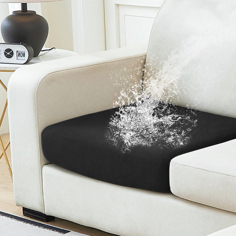 NAISI Waterproof Couch Cushion Covers Thick Velvet Fabric Washable Sofa Slipcovers 1 Piece Individual Sectional Couch Covers with Elastic Bottom1 PC for Seat Cushion or BackrestBlack