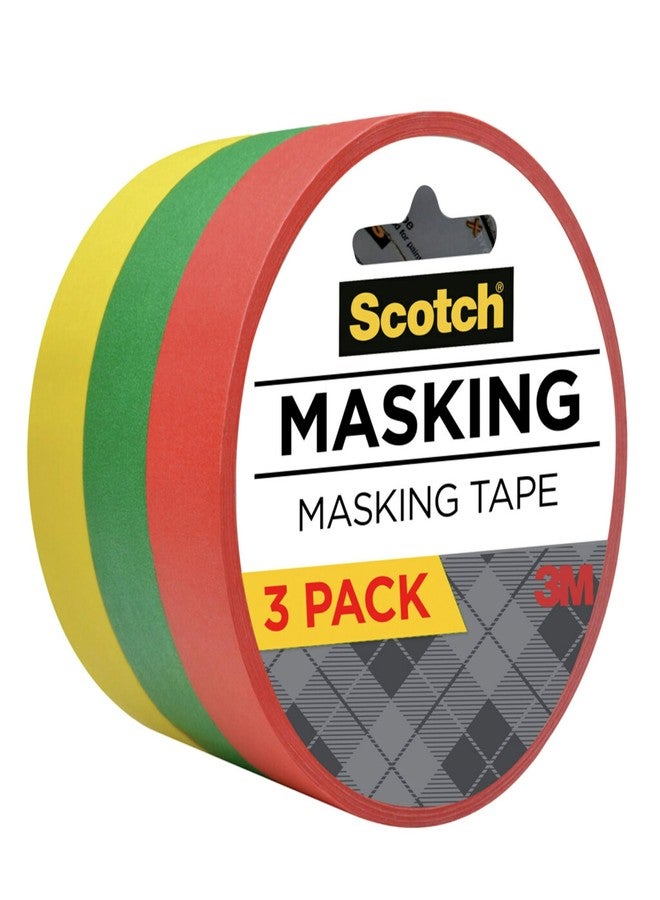 Scotch Expressions Masking Tape, .94 in x 20 yd, 3 Rolls/Pack, Red, Yellow, Green (3437-3PRM) - Image 1