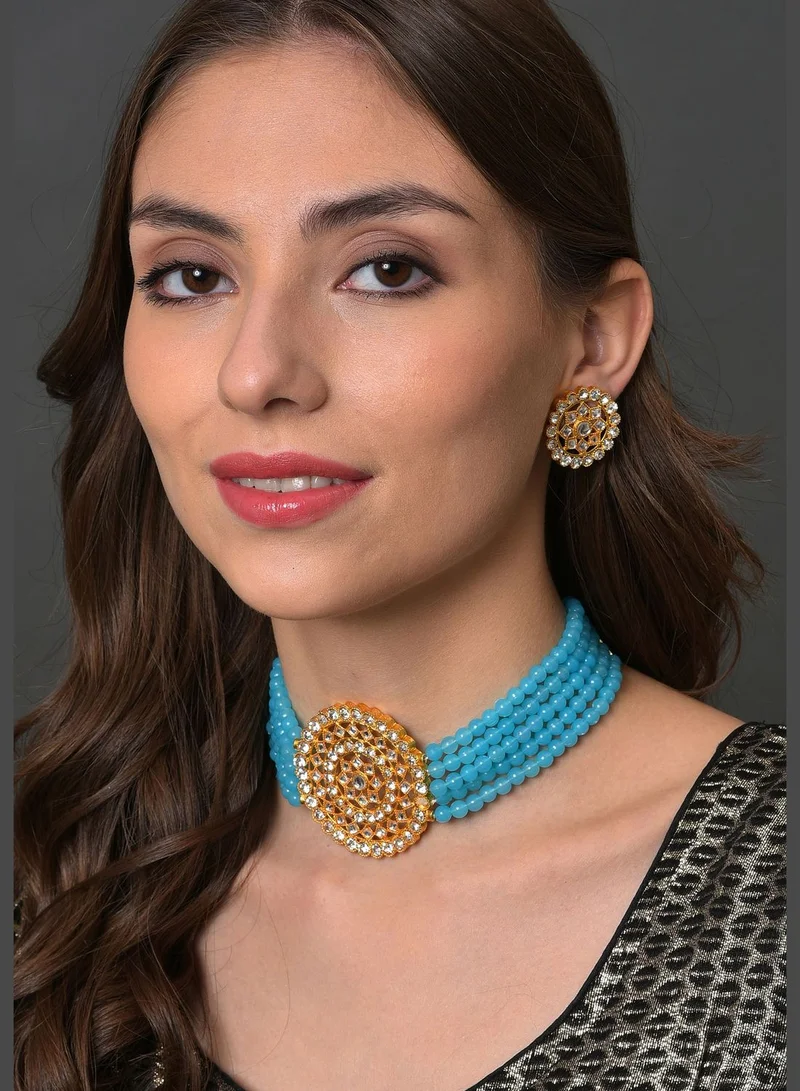 SOHI Gold Plated Designer Stone Necklace Set