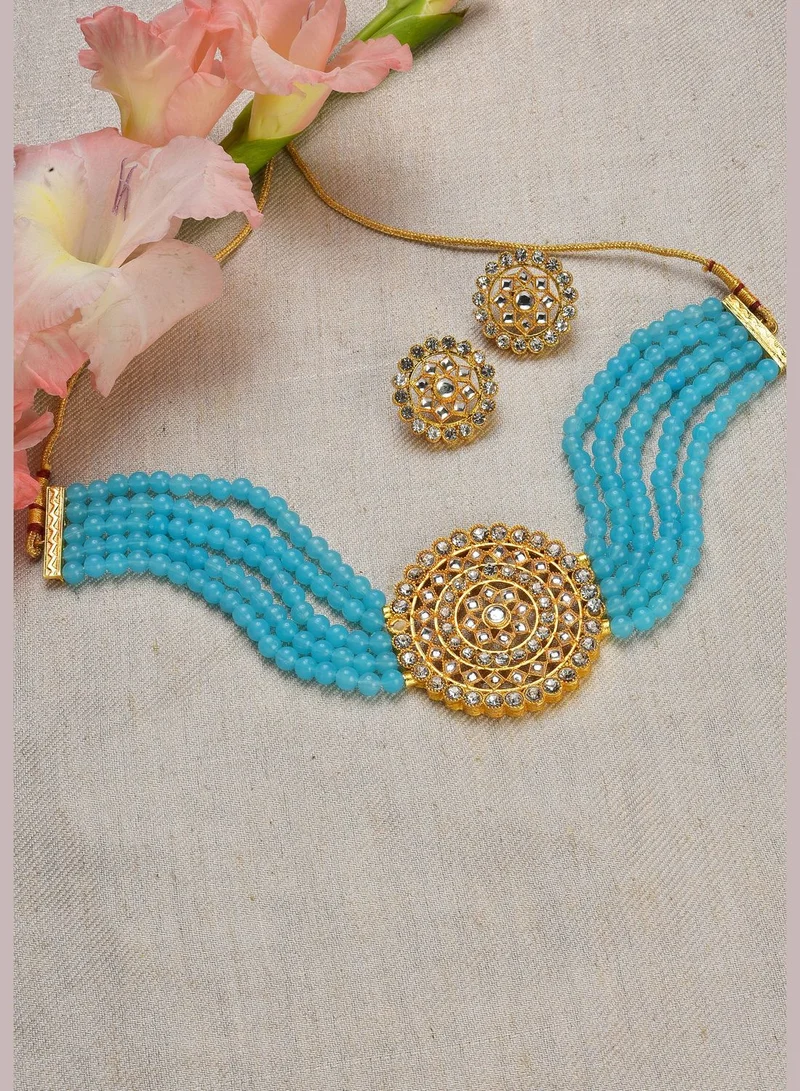 SOHI Gold Plated Designer Stone Necklace Set